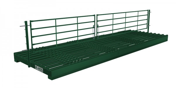The system shown combines a 10-foot and 14-foot Cattle Guard to create a 24-foot crossing, complete with heavy-duty support posts and matching Handy Gates for secure road access when required.
