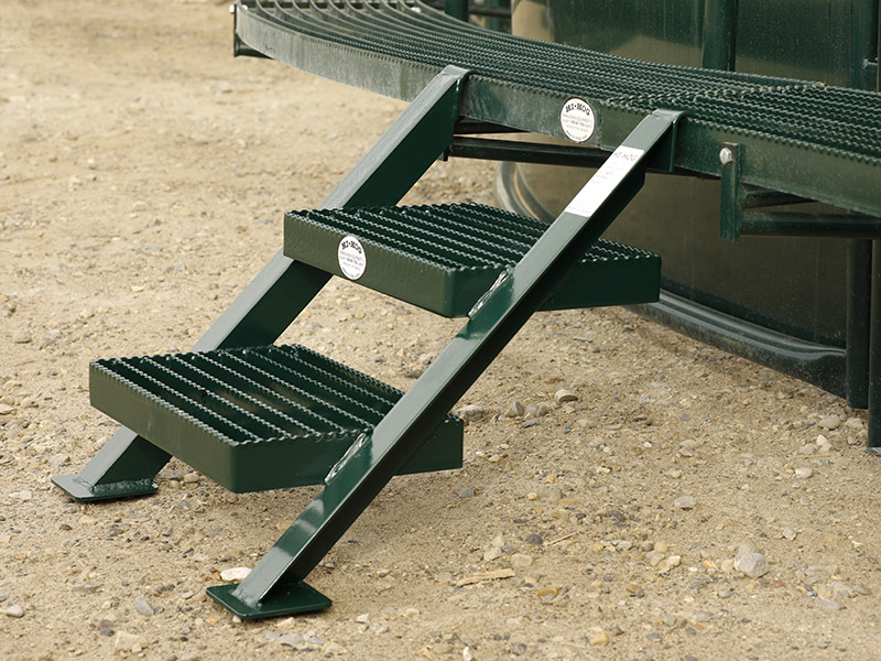 Stairs for accessing Hi-Hog's cattle working alley elevated walkway