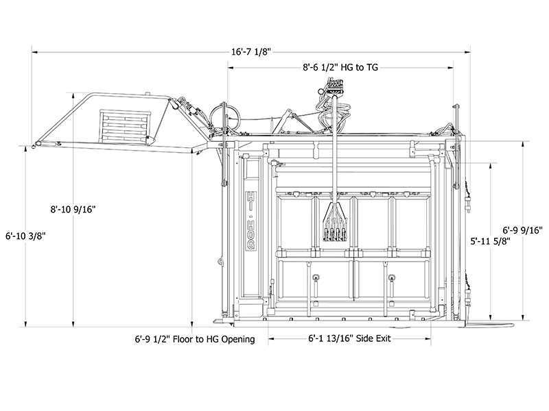 Hi-Hog Hydraulic Squeeze Chute Dimensions