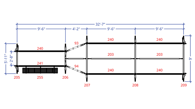 Plan view of Hi-Hog's Adjustable double cattle handling alley