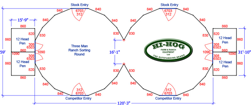 Hi-Hog sample 3 rider competition ranch sorting arena design