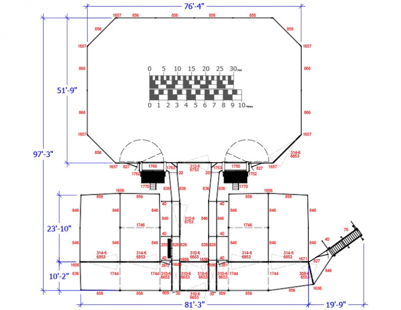 An arena design for rodeo events