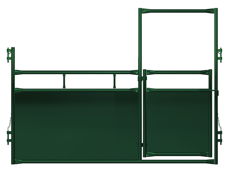 In / Out and back around to the other end. A solid livestock panel with a door