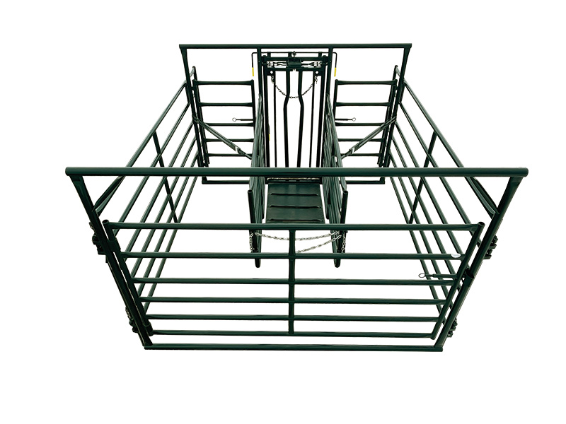 The frame on the rear gate is 7′ high so it will fit in most barns. Used by ranchers where standard 8′ frame and gates won’t fit. A pen for the safe birthing of calves