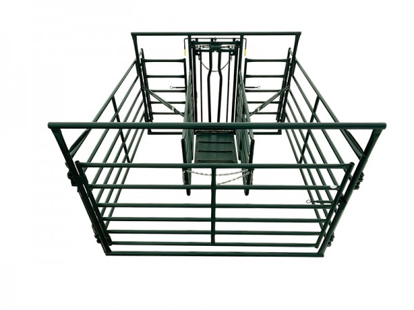 Hi-Hog's common connector system let's you use the Frame and Gate, Access Gates, Side Panels with any Hi-Hog System Components. an image of a maternity pen that features a heavy duty frame and gate and self catching headgate for strength and safety.