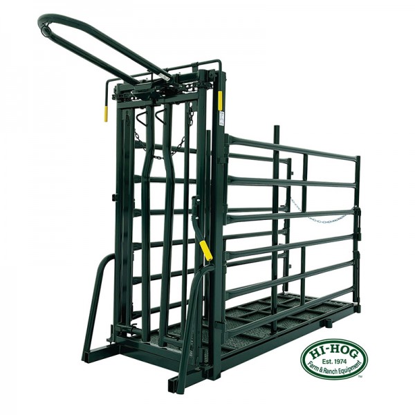 Hi-Hog Calving Pen and Grooming Chute shown fully assembled, designed for assisted calving, grooming, and cattle restraint.