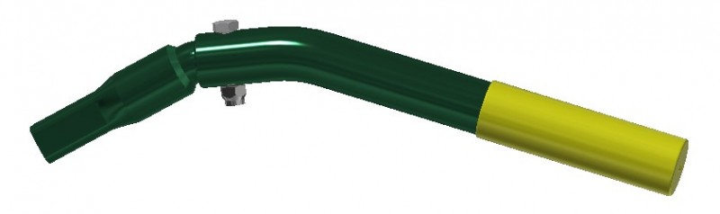 The curved handle position is recommended when used on the #125 Calving / Trimming Chute a handle for opening and closing a calving headgate