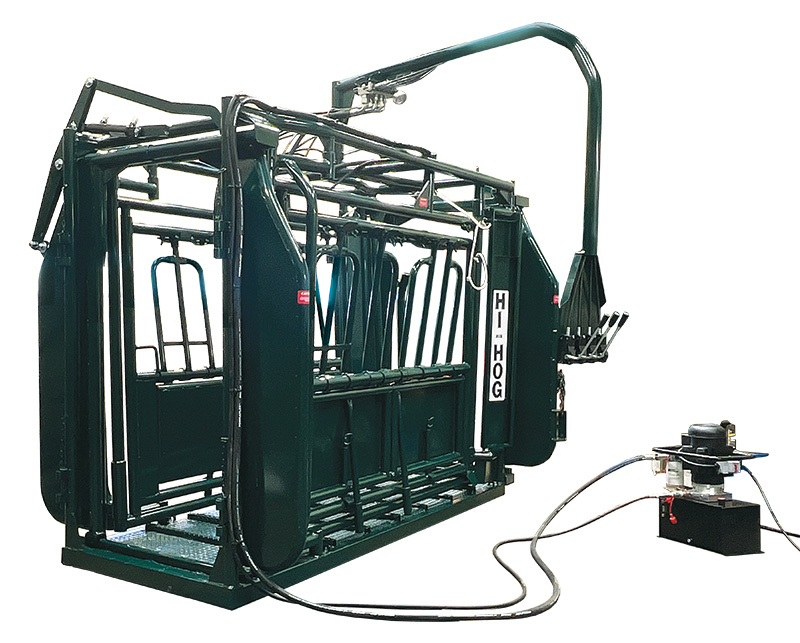 There are three active hydraulic port handles, plus an included spare. Hydraulic Squeeze Chute for Catching Cows