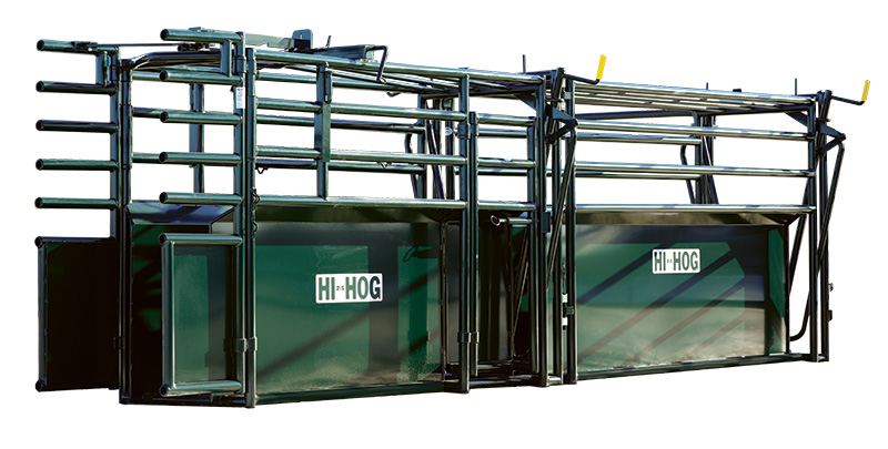 Spring released and locking, two sided operation and man door A roping chute for timed events at a rodeo