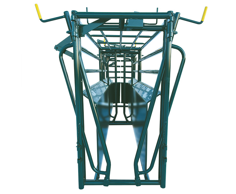 The fully sheeted tapered interior does not give a calf a chance to turn around or catch a hoof An end view of a roping chute used in rodeo events
