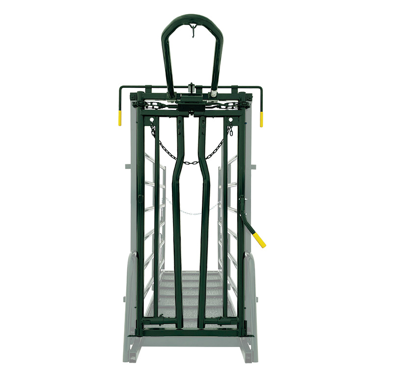 The Rugged #110 Self-Catching Calving Headgate provides a positive locking, safe and reliable catching experience. A self catching headgate, fastened inside a calving / trimming chute.