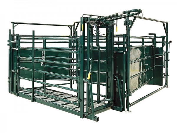 Hi-Hog’s Maternity Tub connected to the #125 Calving / Trimming Chute, designed for safe and stress-free calving support in cattle handling.