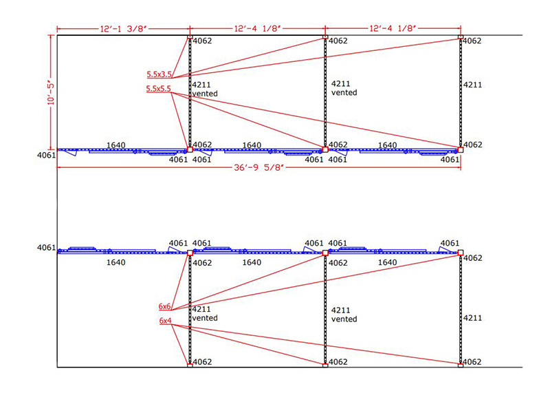 Never start your design process without drawings. Drawing of a Hi-Hog Horse Stall layout.