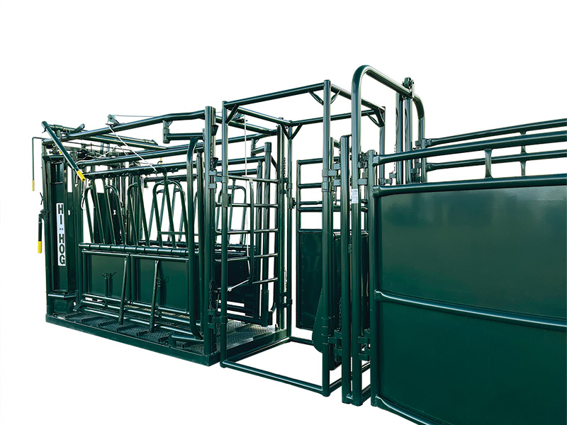 1. Provides a secure space for veterinarians to perform palpation, AI, or other health-related tasks safely and efficiently. A steel Palpation Cage manufactured by Hi-Hog Farm & Ranch Equipment that provides access to the rear of the animal for veterinarian care.
