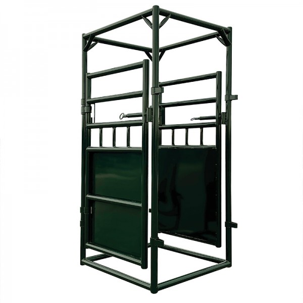 Access your animal and system with ease and safety. A metal cage for access to the rear of an animal for ceterinarian care manufactured by Hi-Hog Farm & Ranch Equipment