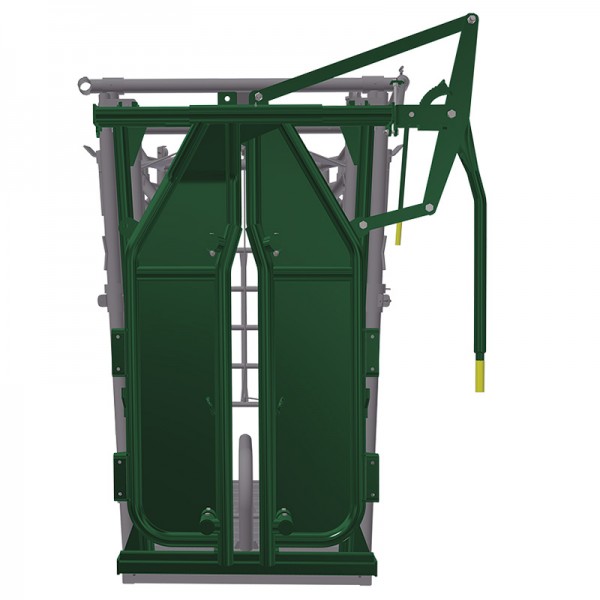#1571 When ordered with a Manual Squeeze Chute body. A headgate for capturing cows